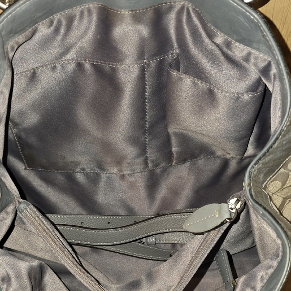 Coach shoulder bag, gray, - Gem (J8) Coach Gray and Light Gray Shoulder Bag with Monogram Pattern
